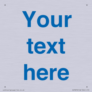 Custom blank information sign. Blue text, plain background